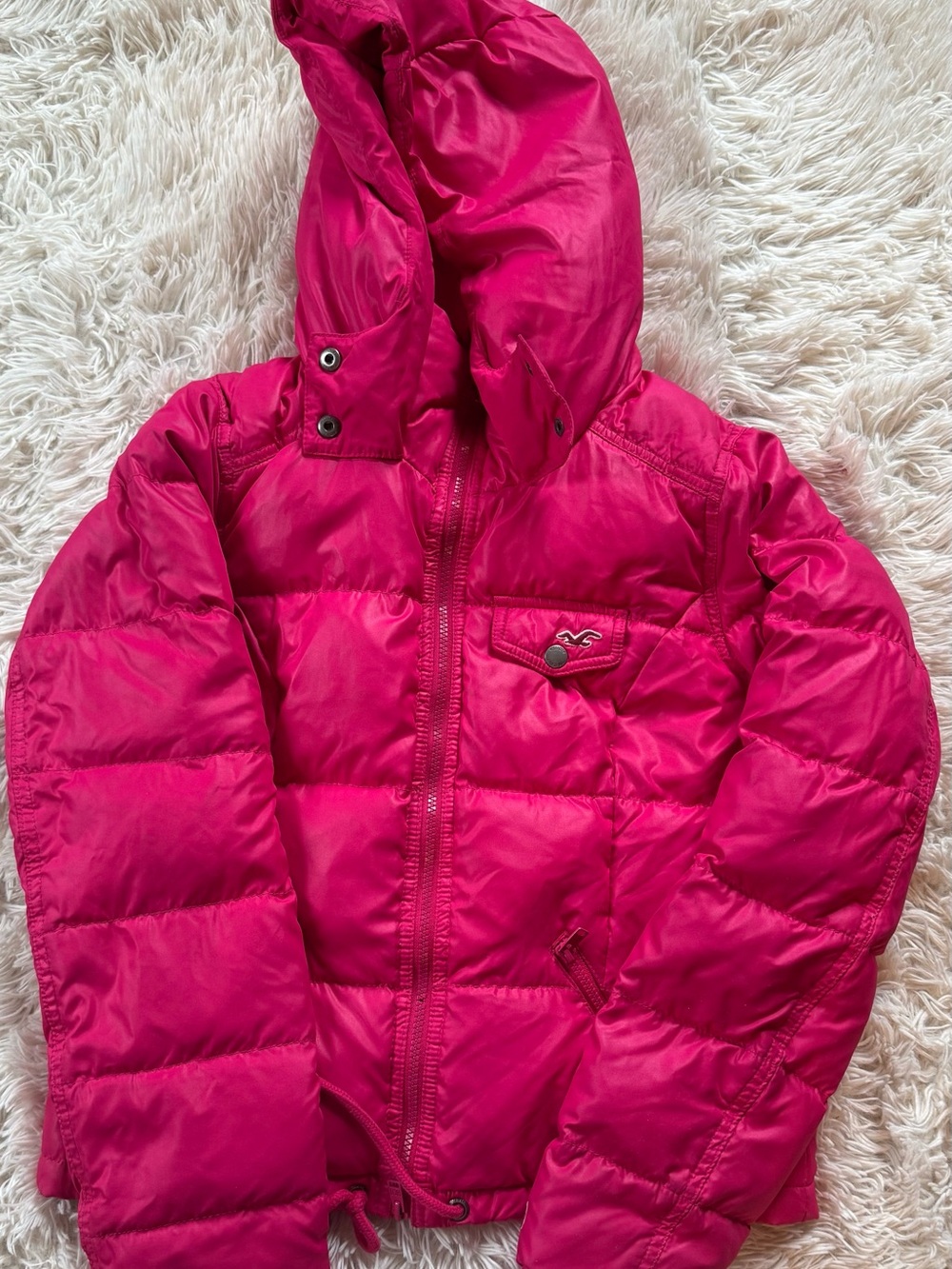 Hollister Hot Pink Puffer jacket with Hood Y2K